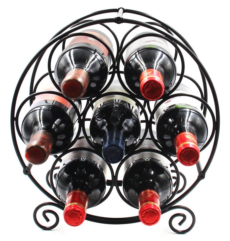 PAG 7 Bottles Freestanding Countertop Wine Rack, Metal Small Table Top Wine Rack, Drink Organizer Bottle Holder, Kitchen Organizers and Storage, Black - Image 2
